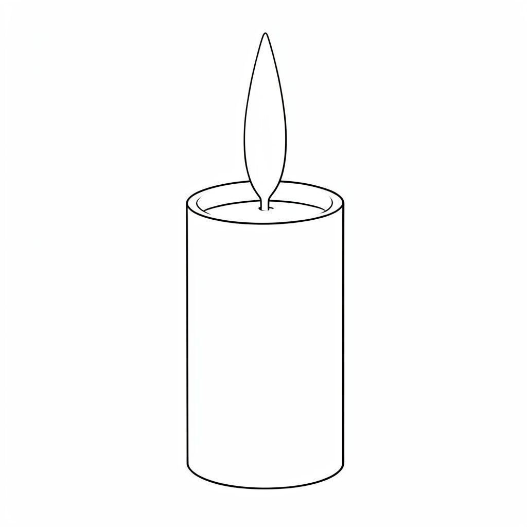 Minimal line drawing of a softly glowing candle flame against a calm pale background, evoking quiet rest and recovery.