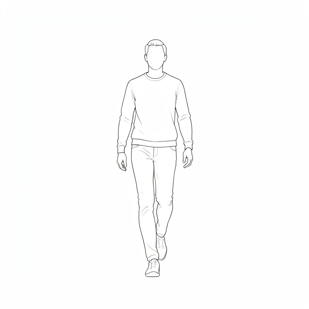 Minimal line drawing of a person walking along a winding path, soft beige and warm grey tones, calm and reflective mood